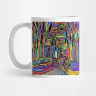 Haunted House Halloween Scary Line Art Spooky Evil Mug